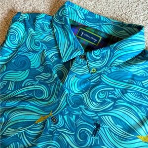 William Murray Golf Shirt Large Blue Polo Rough Life Submarine All Over Print